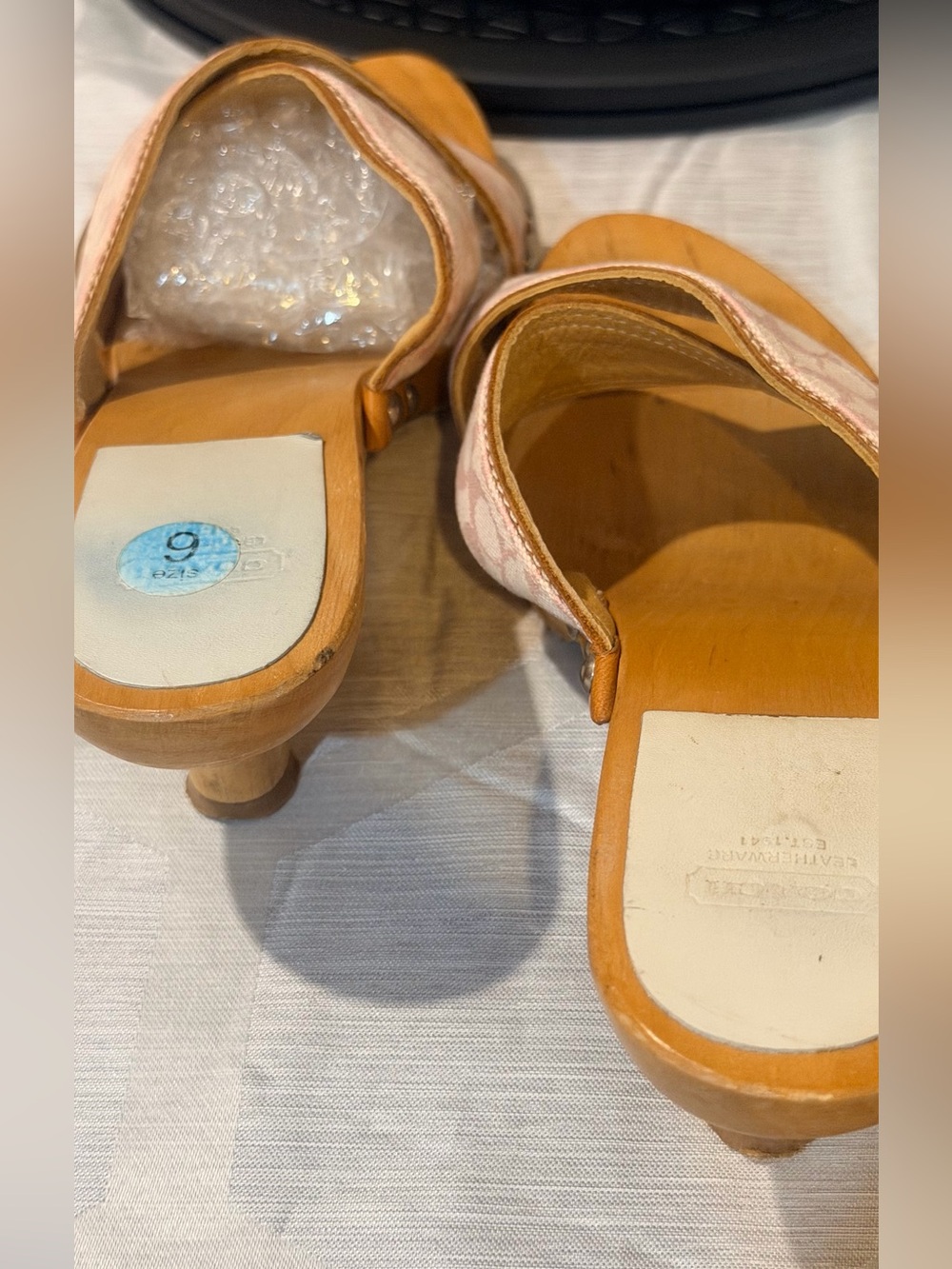 Coach Pink Wood Kitten Heel Slide Mules - Picture 4 of 8